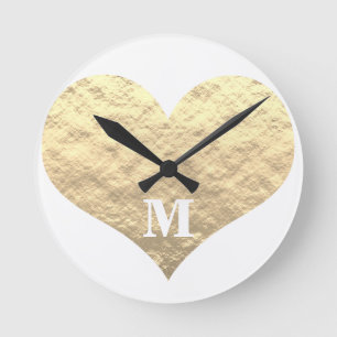 Horloge Ronde Saint-Valentin Cœur Monogramme Initiales Or Blanc