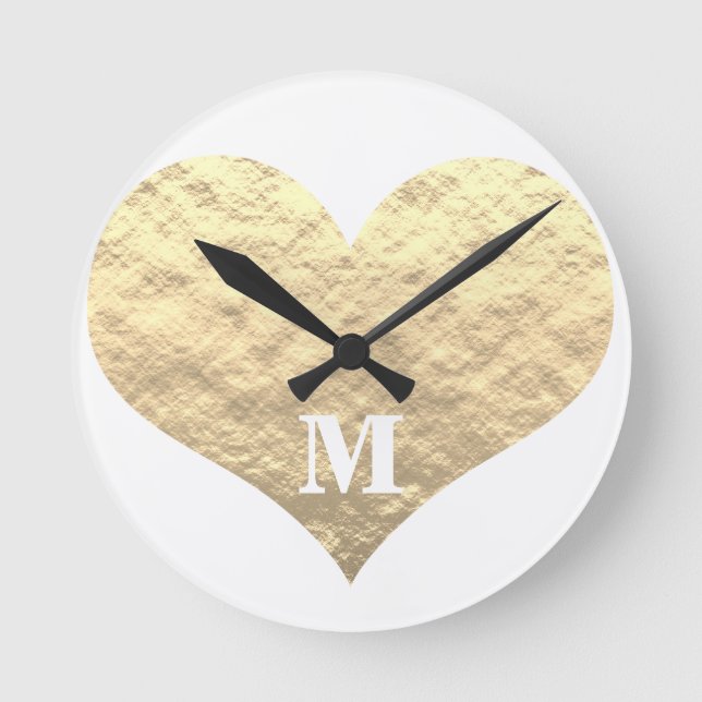 Horloge Ronde Saint-Valentin Cœur Monogramme Initiales Or Blanc (Recto)