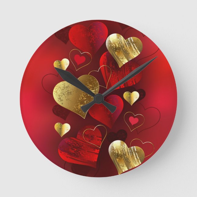 Horloge Ronde Saint-Valentin dorés et rouges (Recto)
