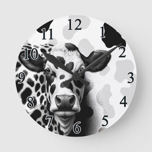 Horloge Ronde Sainte vache ! Pays rustique noir et blanc Ouest (Recto)