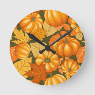 Horloge Ronde Saison d'automne Halloween Citrouille Motif