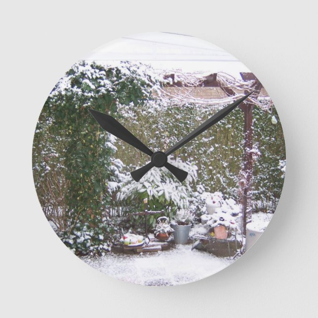 Horloge Ronde Saison de Noël, Neige dans le jardin (Recto)