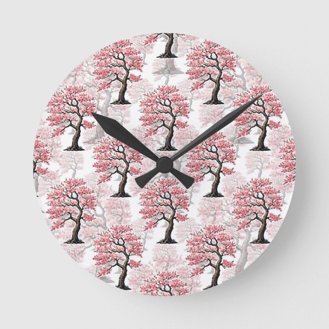 Horloge Ronde Sakura Rose Cherry Fleur Arbre Design (Recto)