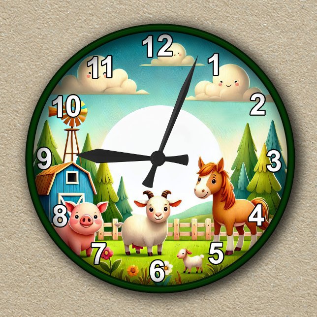 Horloge Ronde Salle pour enfants d'animaux de ferme personnalisa (Créateur téléchargé)