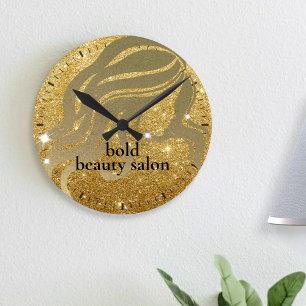 Horloge Ronde Salon de beauté Nom personnalisé Gold Metallic et