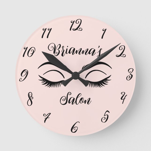 Horloge Ronde Salon de Beauté Pink Chic pour Cils Personnalisé (Recto)