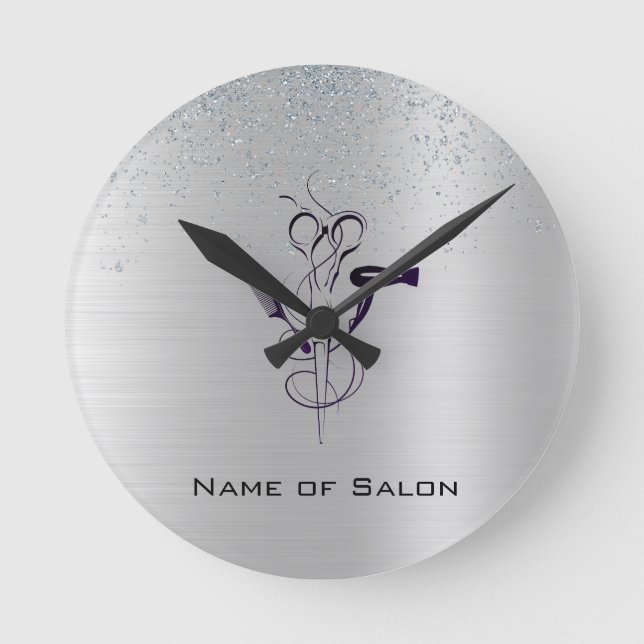 Horloge Ronde Salon de beauté Silver Glitter (Recto)