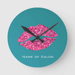 Horloge Ronde Salon de beauté turquoise Green Lips