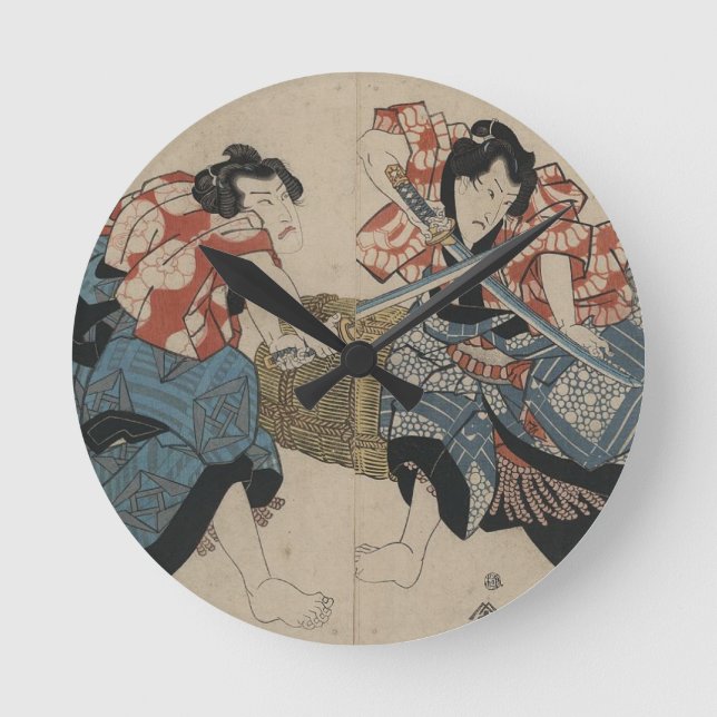 Horloge Ronde Samurai Sword Fight vers 1825 (Recto)
