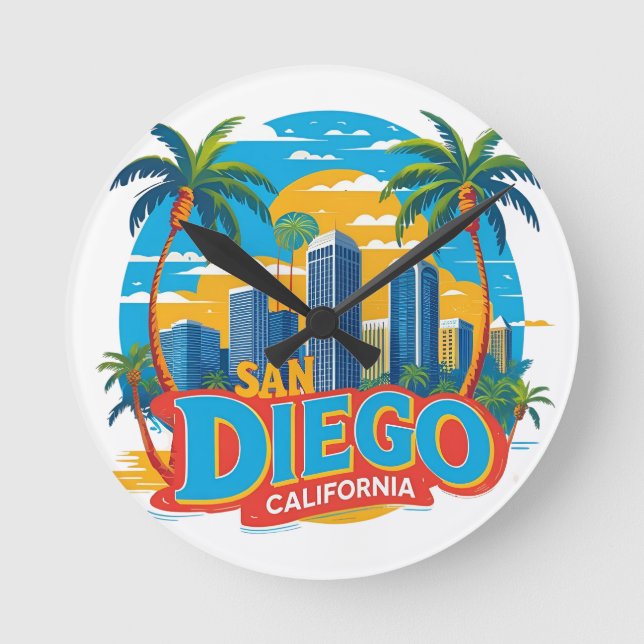 Horloge Ronde San Diego California Skyline–Modern Cityscape Art (Recto)