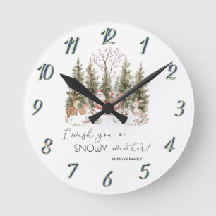 Horloge Ronde Santa Claus, Sleigh, Présents Noël de forêt