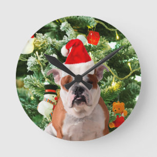 Horloge Ronde Santa Hat Bulldog Christmas Tree Snowman boîte cad