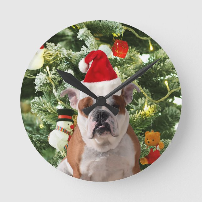 Horloge Ronde Santa Hat Bulldog Christmas Tree Snowman boîte cad (Recto)