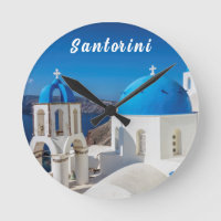 Santorin avec église bleue et blanche