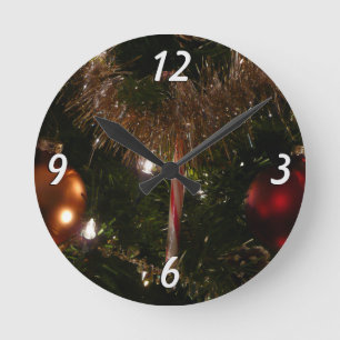 Horloge Ronde Sapin de Noël II Rouge et Or de Fête
