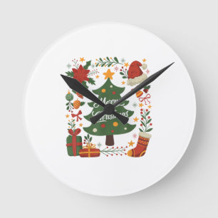 Horloge Ronde Sapin de Noël Vintage Chapeau de Père Noël 80s 90s