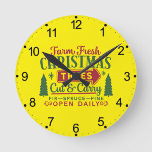 Horloge Ronde Sapins de Noël Frais de la Ferme Modèle de Fêtes-6