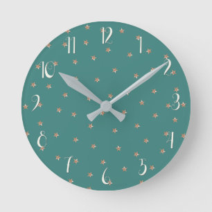 Horloge Ronde Sarcelle et rose or rose pailleté étoiles étoilé 