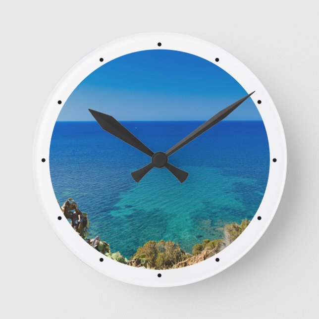 Horloge Ronde Sardaigne bleu mer et ciel avec épuration méditerr (Recto)