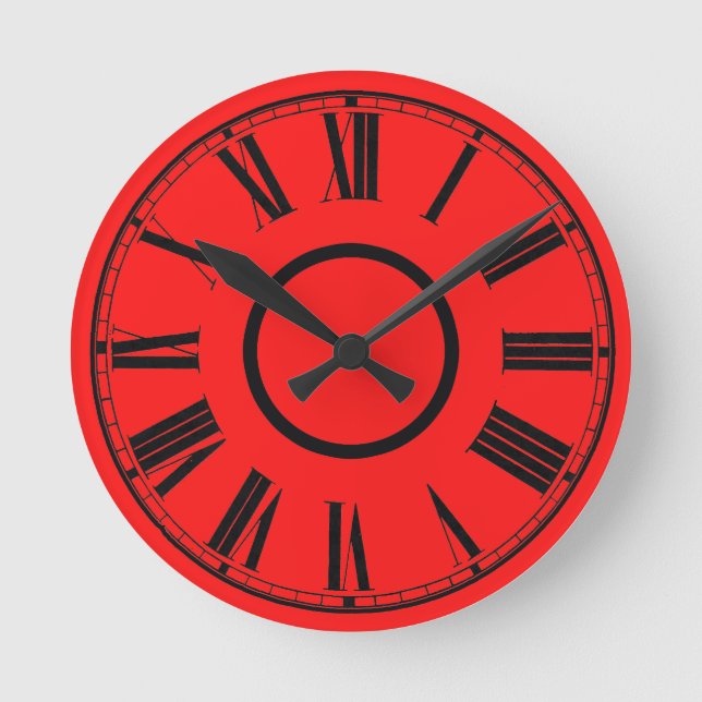 Horloge Ronde Scarlet Red Clock Weathered Effet Roman Numbers (Recto)