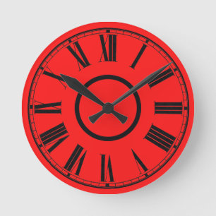 Horloge Ronde Scarlet Red Clock Weathered Effet Roman Numbers