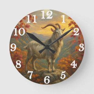 Horloge Ronde Scène automnale majestueuse de chèvre de montagne