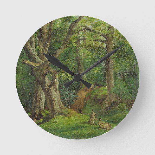 Horloge Ronde Scène de bois avec lapins, 1862 (huile sur toile) (Recto)
