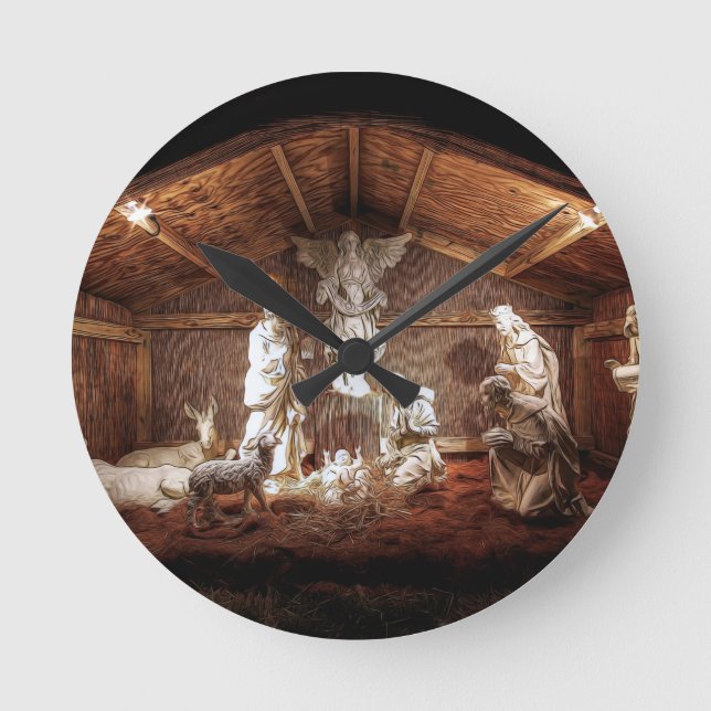 Horloge Ronde Scène de Noël de la Nativité de Jésus dans une crè (Recto)
