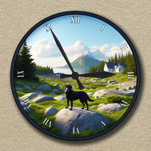 Horloge Ronde Scène de paysage personnalisable avec Labrador Ret