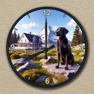 Horloge Ronde Scène de paysage sur mesure du Labrador Retriever