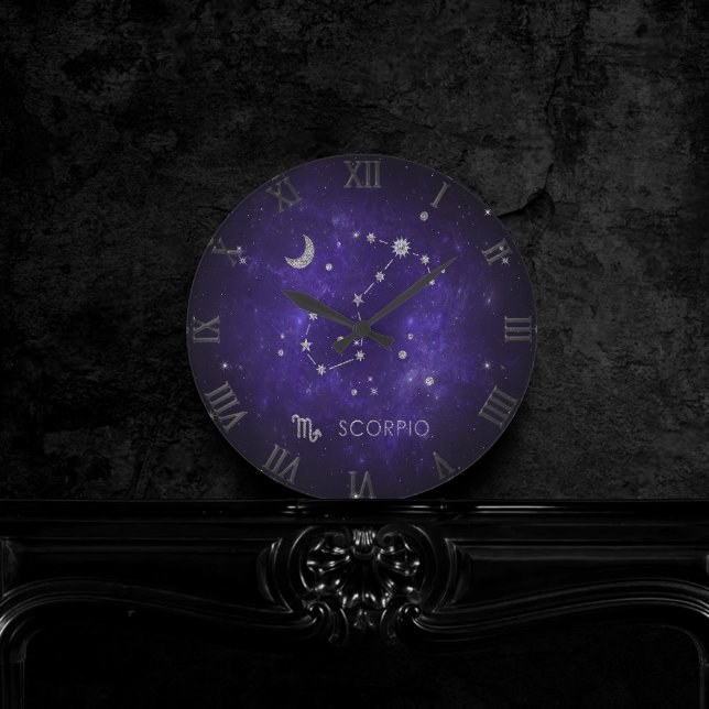 Horloge Ronde Scorpion violet zodiaque | Horoscope d'astrologie  (Créateur téléchargé)