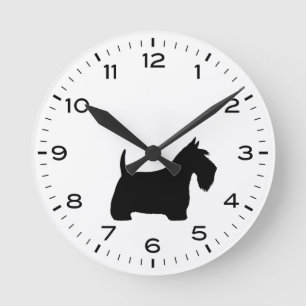 Horloge Ronde Scottish terrier scottie dog silhouette