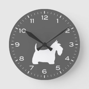 Horloge Ronde Scottish Terrier White Scottie Chien Silhouette