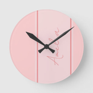 Horloge Ronde Script rose personnalisé minimal