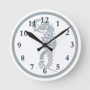 Horloge Ronde Seahorse Bleu Classique Nautique Élégant