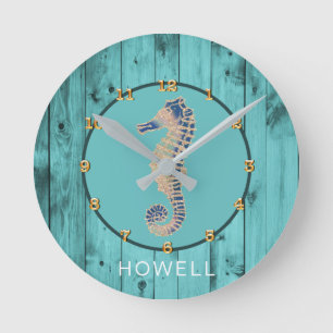 Horloge Ronde Seahorse Nautical Coastal Beach House Nom personna