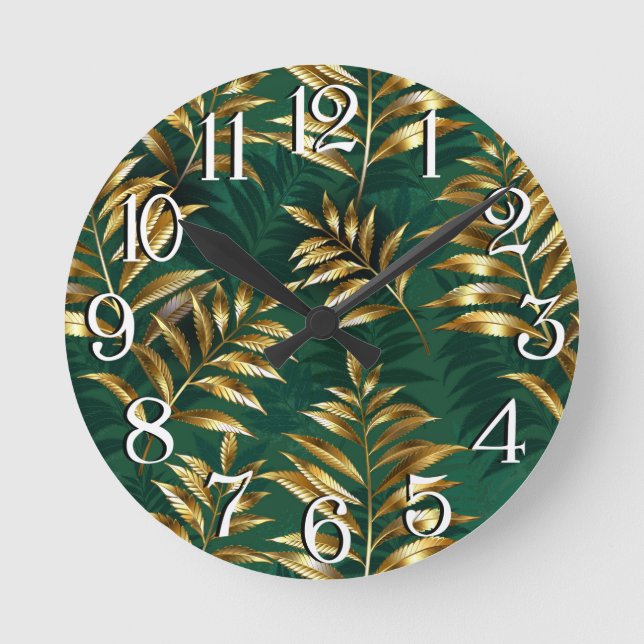 Horloge Ronde Seamless pattern with golden ferns (Recto)