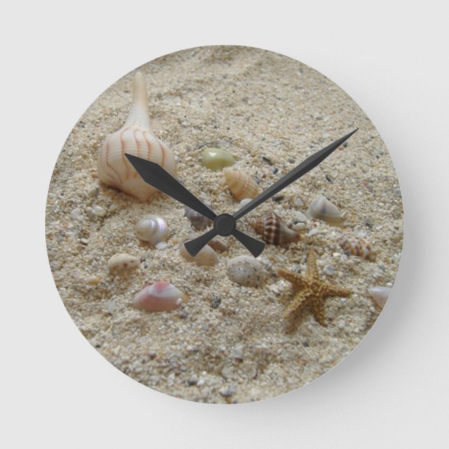 Horloge Ronde Seashell à Beach Sand (Recto)