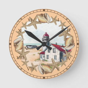 Horloge Ronde Seashell Lighthouse