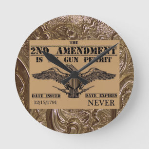 HORLOGE RONDE SECOND AMENDMENT GUN PERMIT
