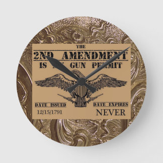 HORLOGE RONDE SECOND AMENDMENT GUN PERMIT