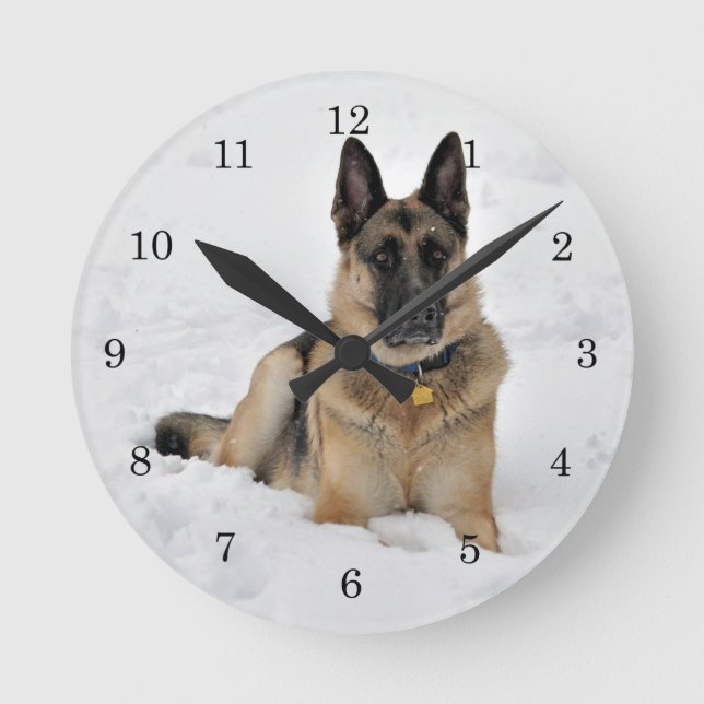 Horloge Ronde Secourir Chien berger allemand en neige (Recto)