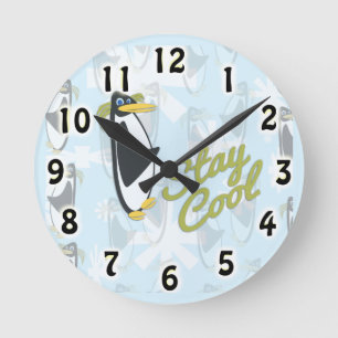 Horloge Ronde Séjour Cool Temps Penguin Pal Cute Oiseau Dessin