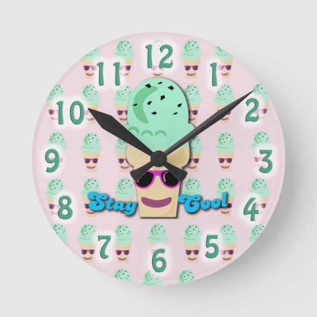 Horloge Ronde Séjournez Cool Crème de glace Cone joli Dessin art (Recto)