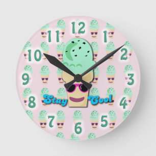 Horloge Ronde Séjournez Cool Crème de glace Cone joli Dessin art