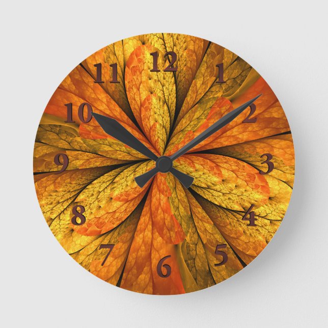 Horloge Ronde Sentiment d'automne, fleur abstraite fractale mode (Recto)