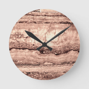 Horloge Ronde Sépia beige brun moderne brûlé granit orange