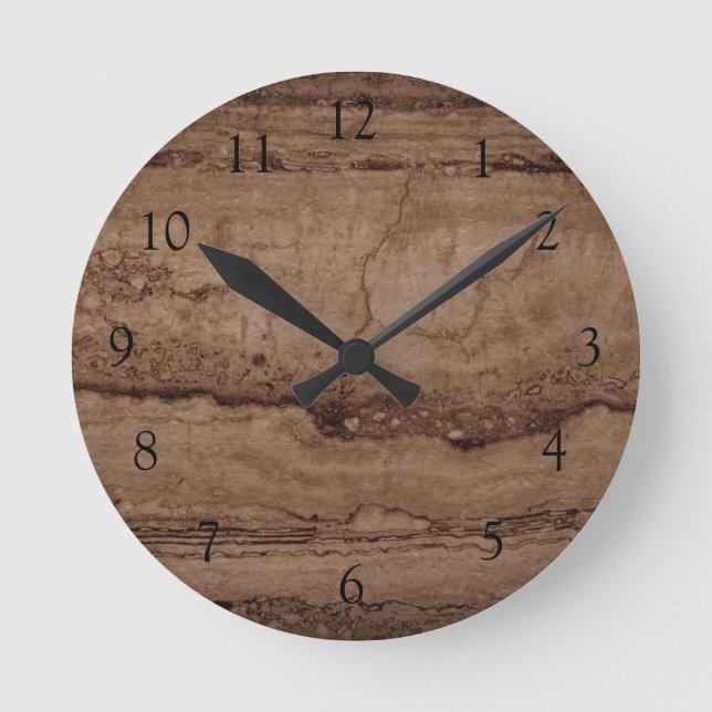 Horloge Ronde Sepia noir brun tan Granite pierre (Recto)