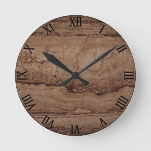 Horloge Ronde Sepia noir brun tan Granite pierre