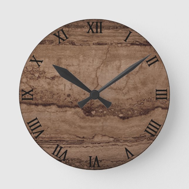 Horloge Ronde Sepia noir brun tan Granite pierre (Recto)